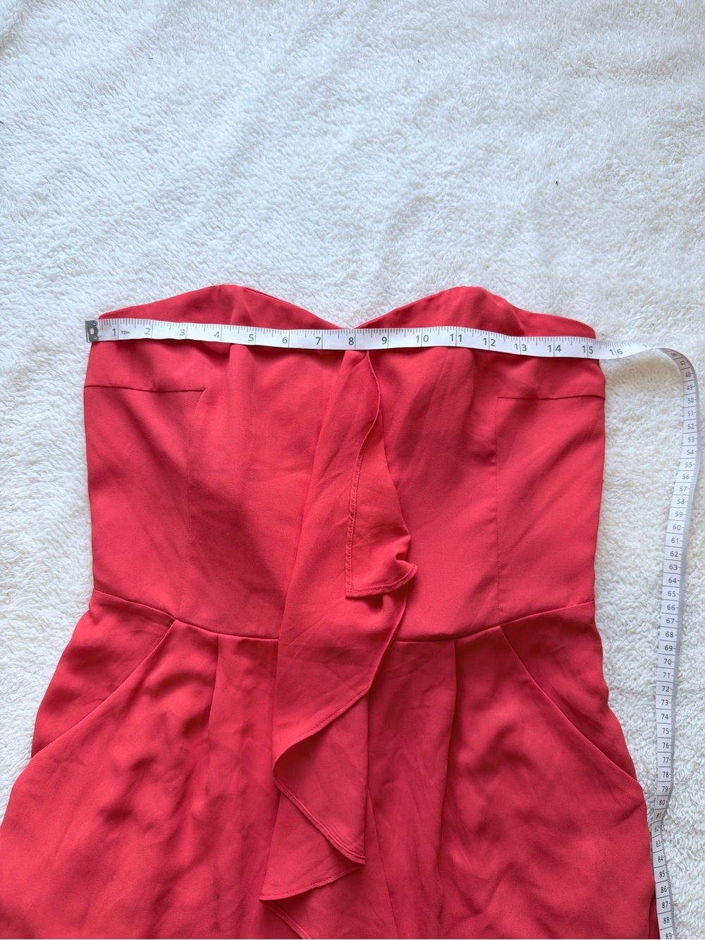 Express Strapless Red-orange Ruffle Romper - Picture 4 of 9
